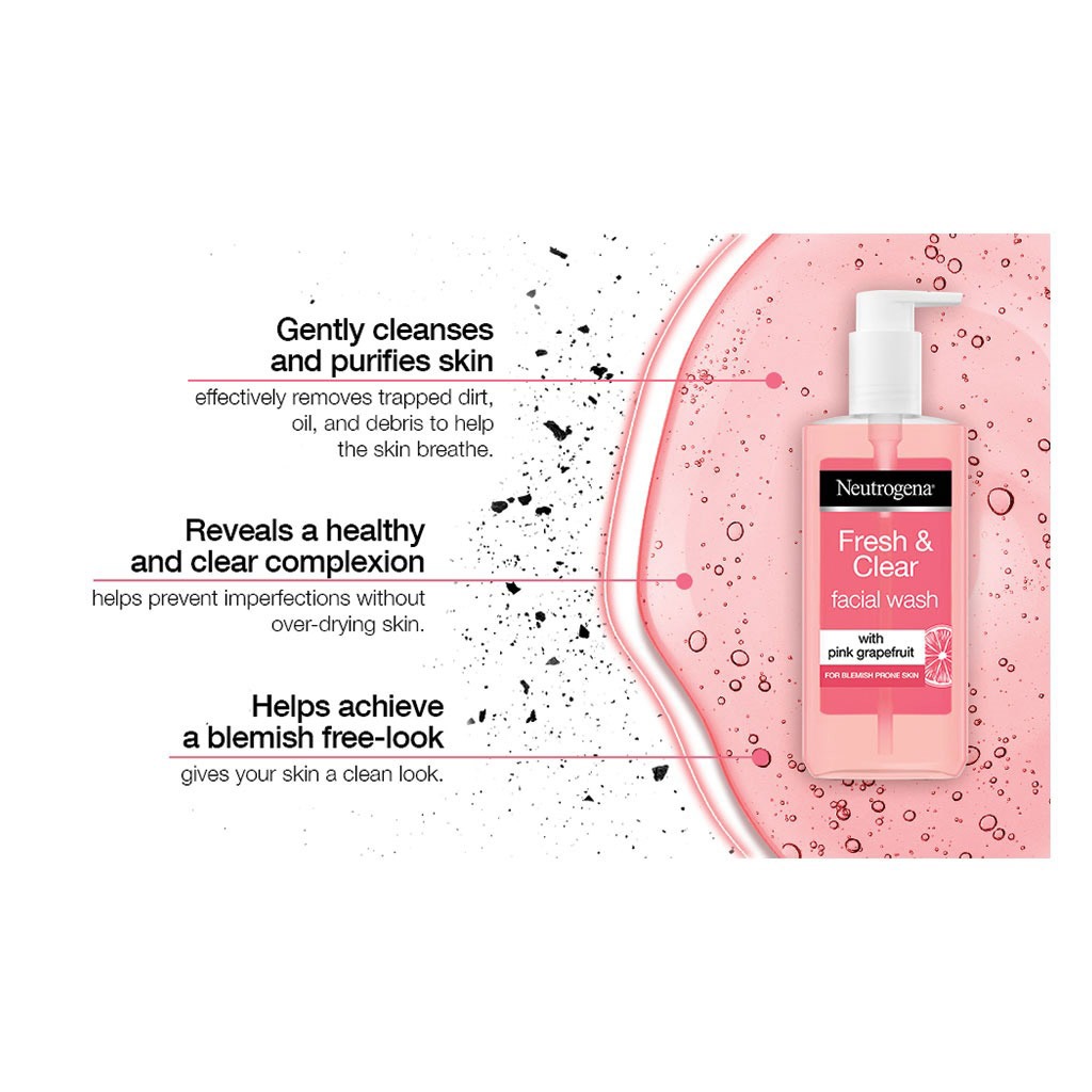 Neutrogena, Fresh and clear facial wash with pink grapefruit, Deep cleansing facial wash for oily skin, 200 ml