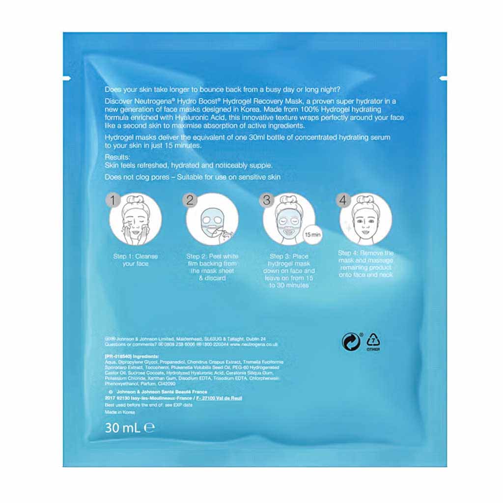 Neutrogena, Hydro recovery mask, Hydrating facial mask for dry skin repair, 30 ml