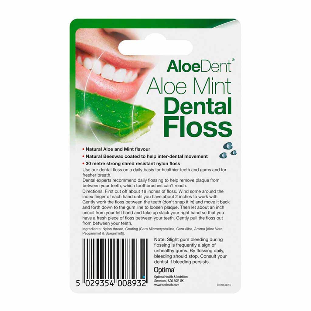 Aloe Dent, Mint Dental Floss, Mint flavored dental floss for effective plaque removal, 30 meters