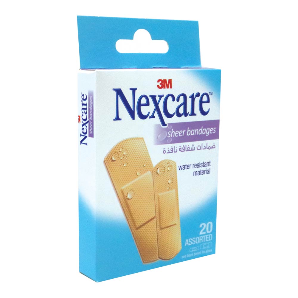 3M Nexcare, Sheer Assorted Bandages, Transparent adhesive bandages for minor wounds, 20 pieces