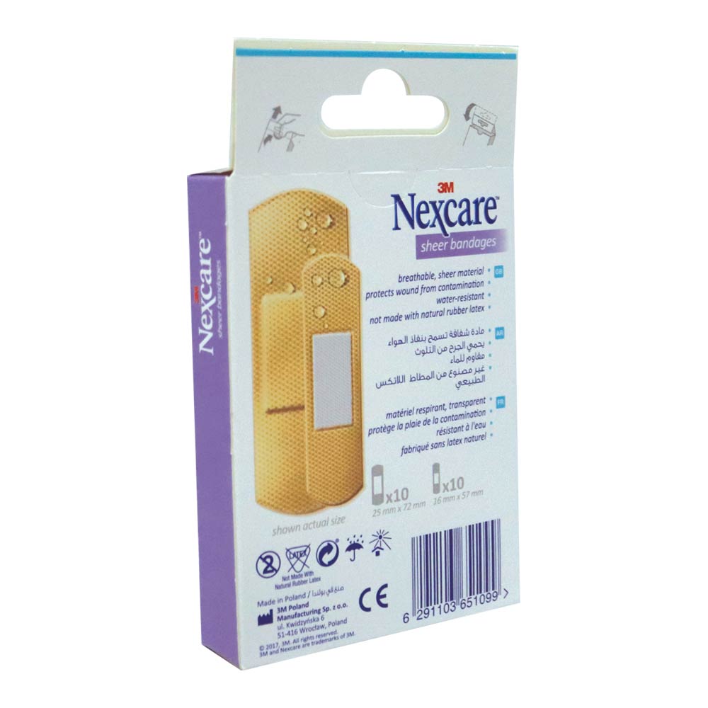 3M Nexcare, Sheer Assorted Bandages, Transparent adhesive bandages for minor wounds, 20 pieces