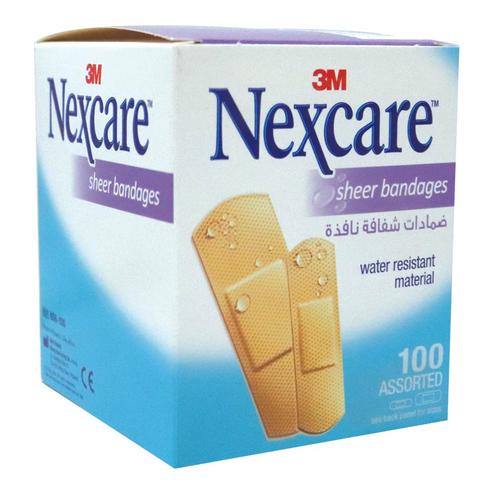3M Nexcare, Sheer Assorted Bandages, Transparent assorted adhesive bandages for minor wounds, 100 pieces