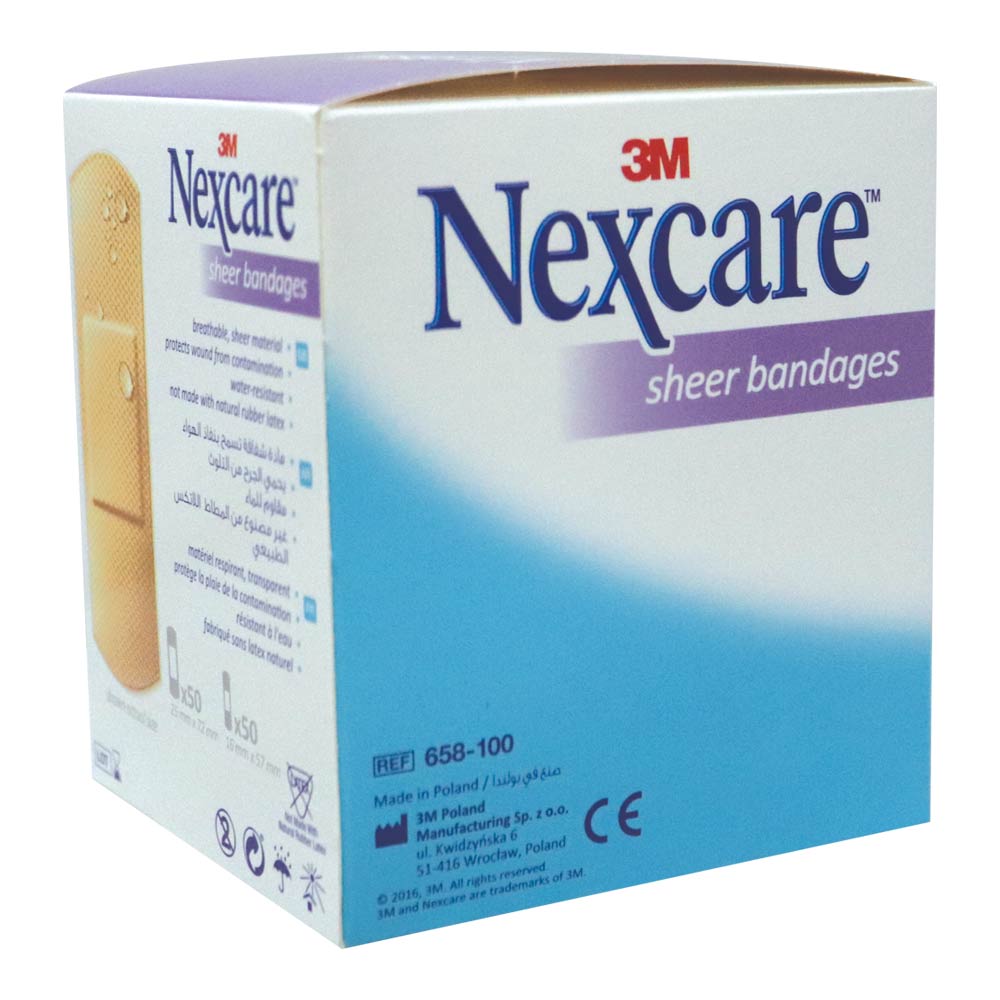 3M Nexcare, Sheer Assorted Bandages, Transparent assorted adhesive bandages for minor wounds, 100 pieces