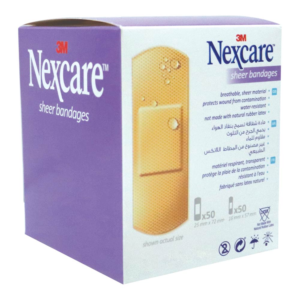 3M Nexcare, Sheer Assorted Bandages, Transparent assorted adhesive bandages for minor wounds, 100 pieces