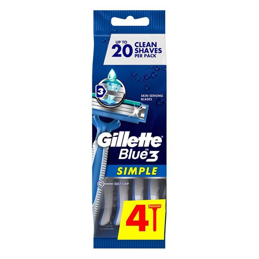 Gillette, Blue Simple 3 Men's Disposable Razor, Triple Blade Disposable Razor for Men, 4 razors