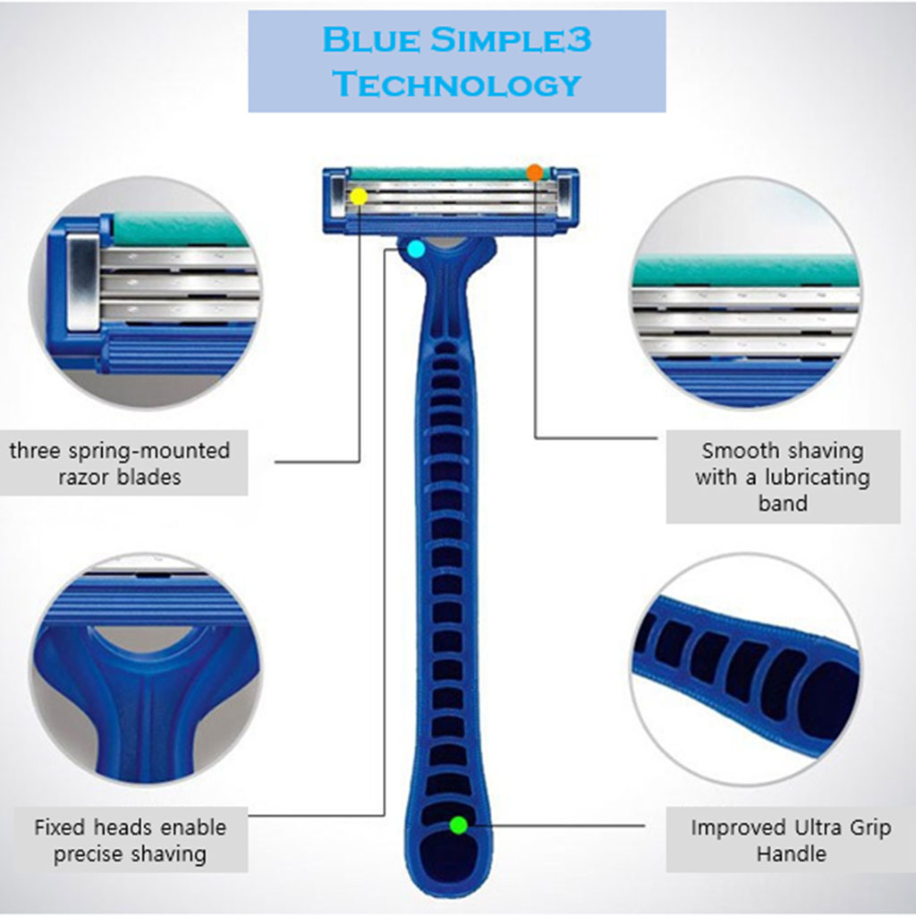 Gillette, Blue Simple 3 Men's Disposable Razor, Triple Blade Disposable Razor for Men, 4 razors
