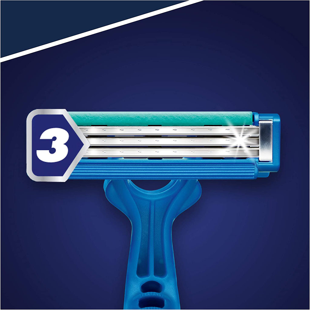 Gillette, Blue Simple 3 Men's Disposable Razor, Disposable razors with triple blades for men, 8 count