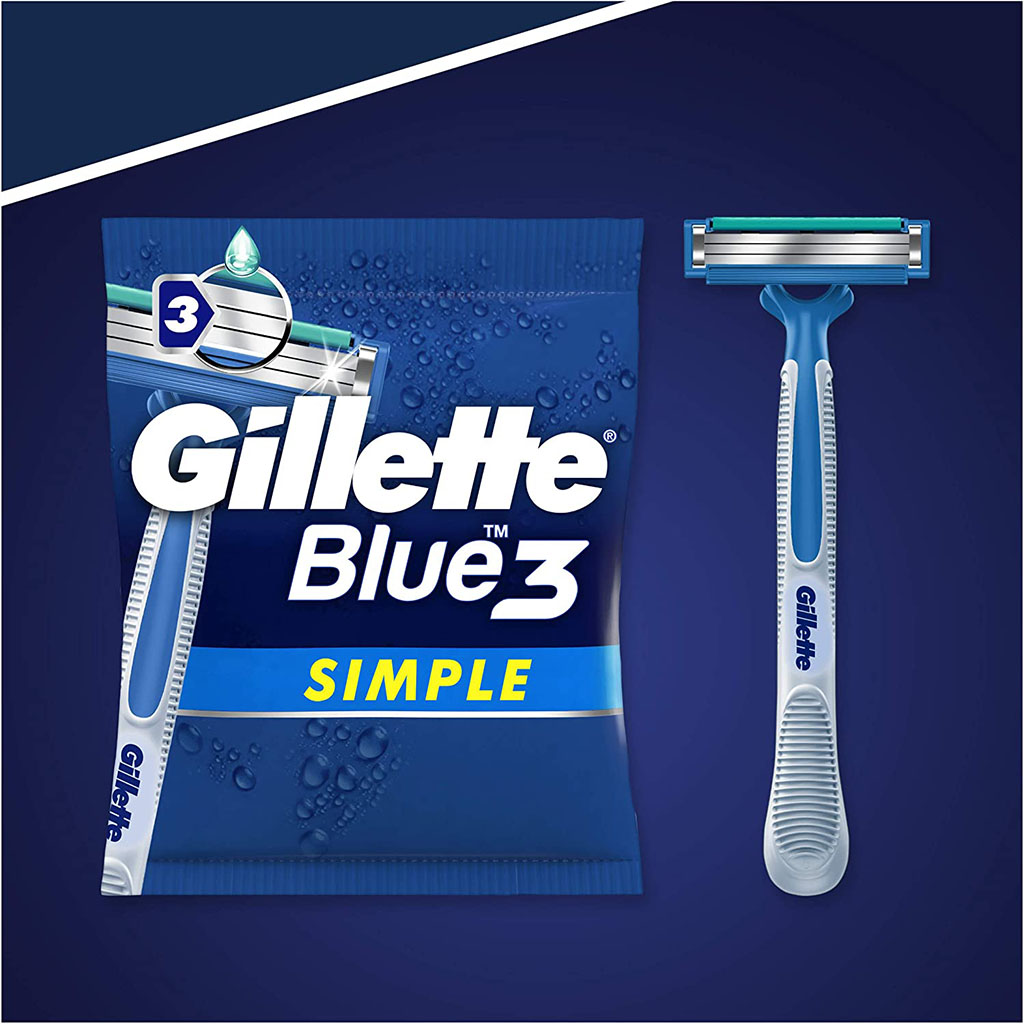 Gillette, Blue Simple 3 Men's Disposable Razor, Disposable razors with triple blades for men, 8 count