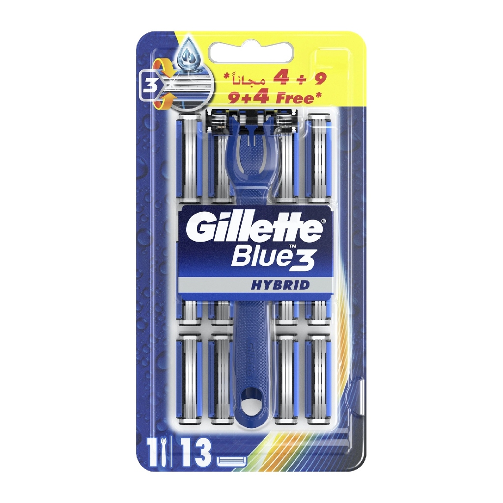Gillette, Blue 3 Smart Men’s Razors, Triple blade disposable razors for smooth shave, 9 pieces