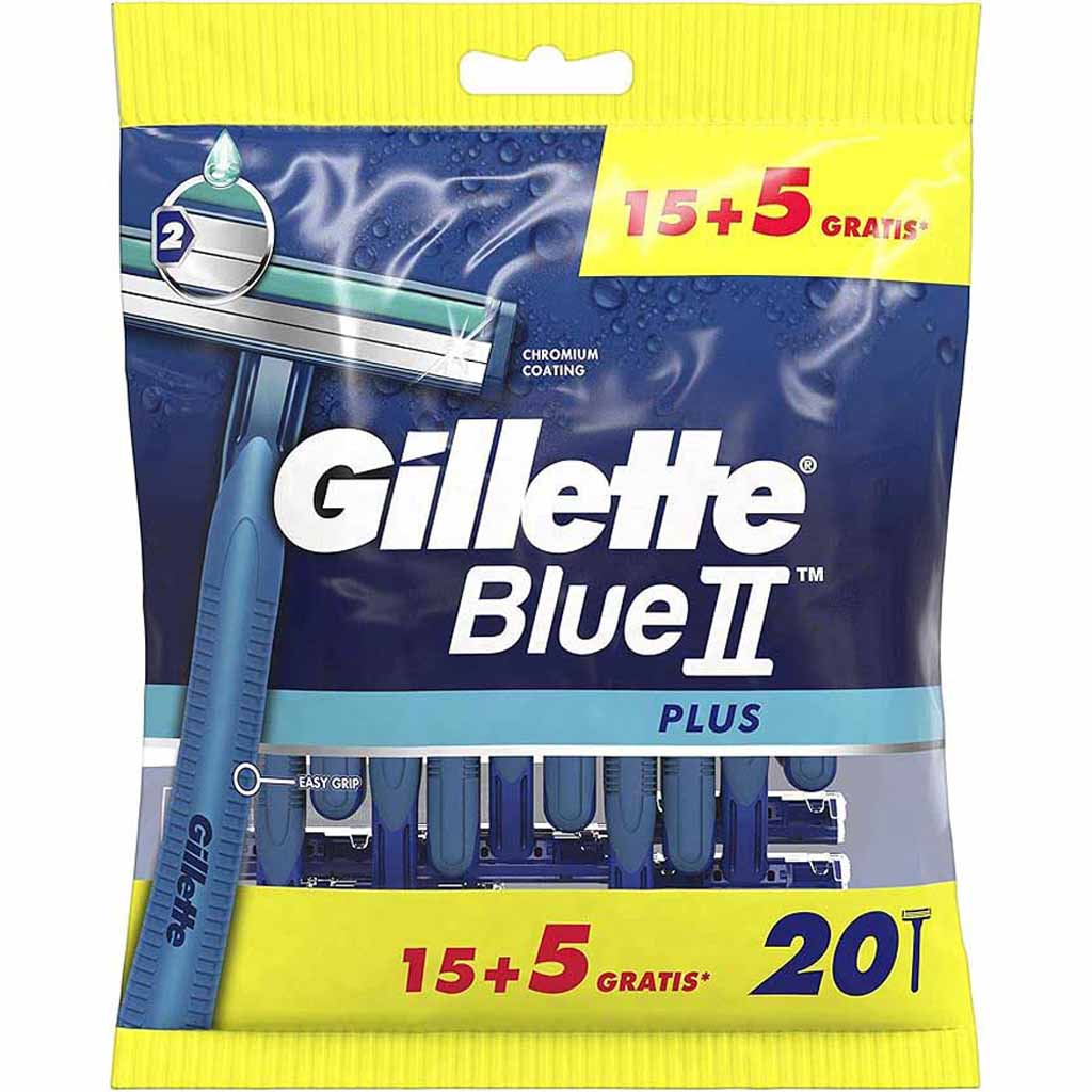 Gillette, Blue II Plus Ultra Grip Disposable Razors, Comfortable Disposable Razors with Enhanced Grip, 15 razors
