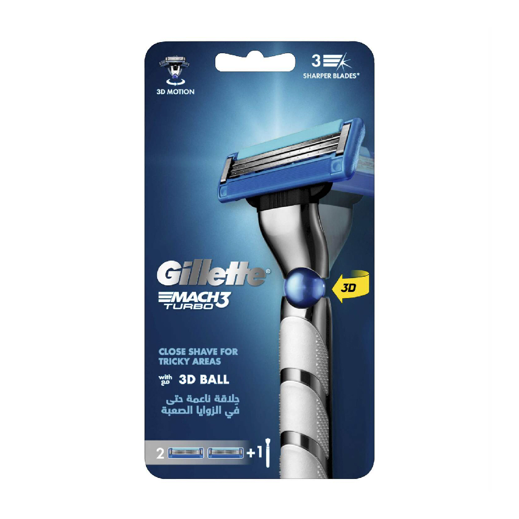 Gillette Mach3 Turbo 3D Razor 1 Handle + 2 Blades