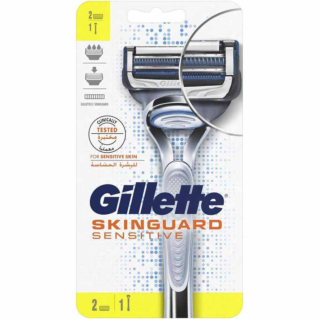 Gillette, Skinguard Sensitive Razor Handle with 2 Blades, Razor Handle with Sensitive Skin Blades