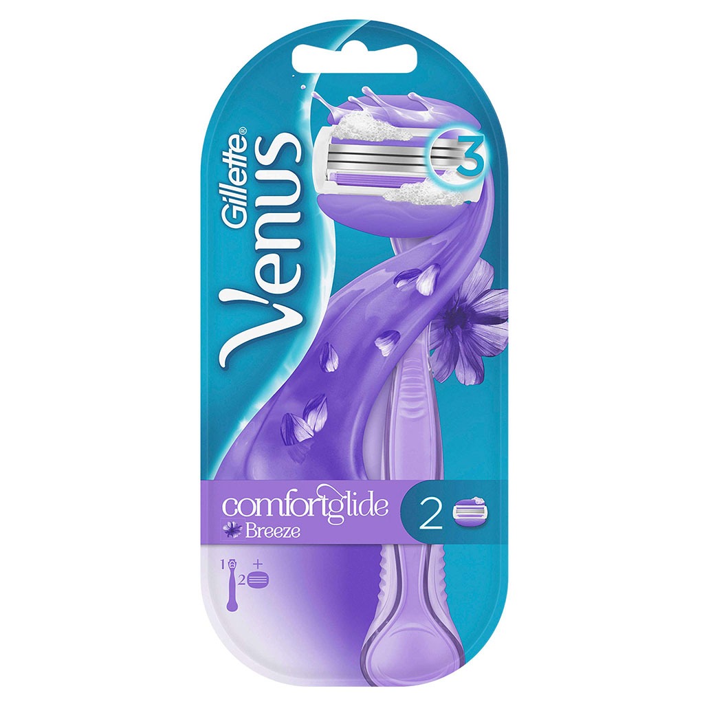 Gillette, Venus Comfortglide Breeze Women's Razor, Smooth glide razor with moisture bars, 1 handle + 2 blades