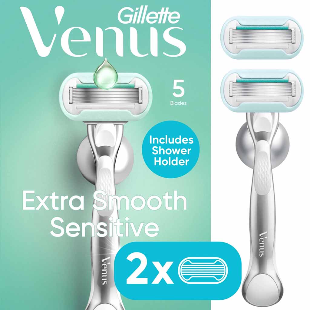 Gillette Venus, Deluxe Smooth Sensitive Women's Razor, Razor with 5 Deluxe Blades for Sensitive Skin, 2 razors