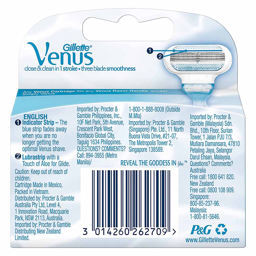 Gillette, Venus Passion Close & Clean Women's Razor Blade Refill, Smooth Replacement Blades for Women, 4 blades
