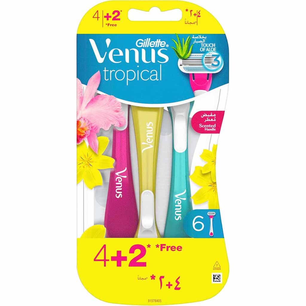 Gillette Venus, Tropical Disposable Razor for Women, Disposable razors with comfort blades, 4 + 2 count
