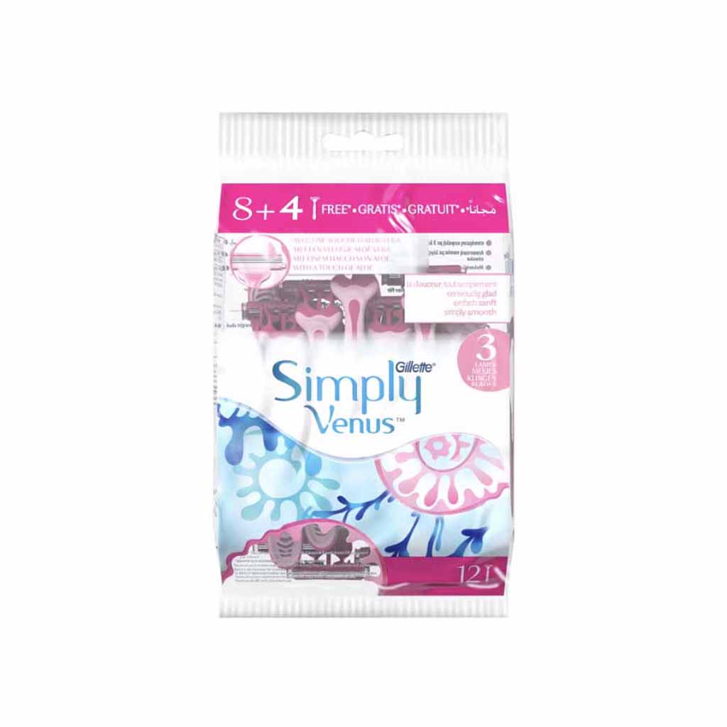 Gillette Venus, Simply 3 Women's Disposable Razor, Smooth shave disposable razor for women, 8 + 4 count