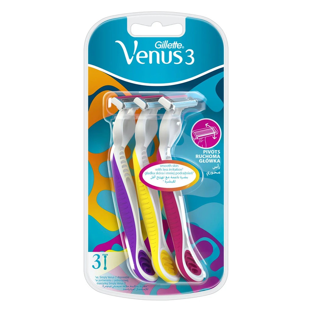 Gillette Venus, Simply 3 Plus Disposable Razor, Comfortable disposable razor for women, pack of 3