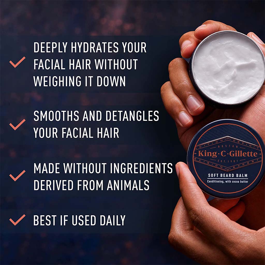 King C. Gillette Men's Deep Conditioning Soft Beard Balm With Cocoa Butter, Argan Oil and Shea Butter 100ml