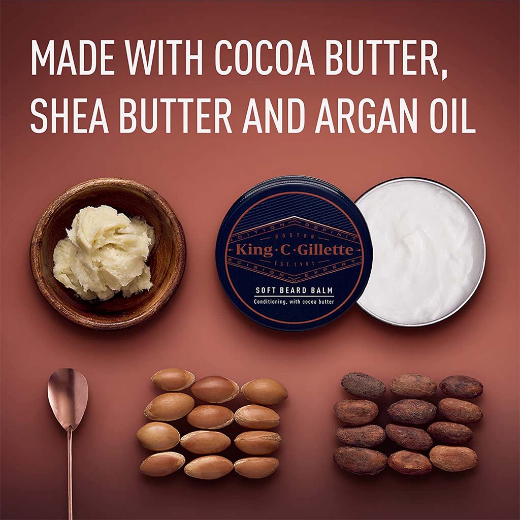 King C. Gillette Men's Deep Conditioning Soft Beard Balm With Cocoa Butter, Argan Oil and Shea Butter 100ml