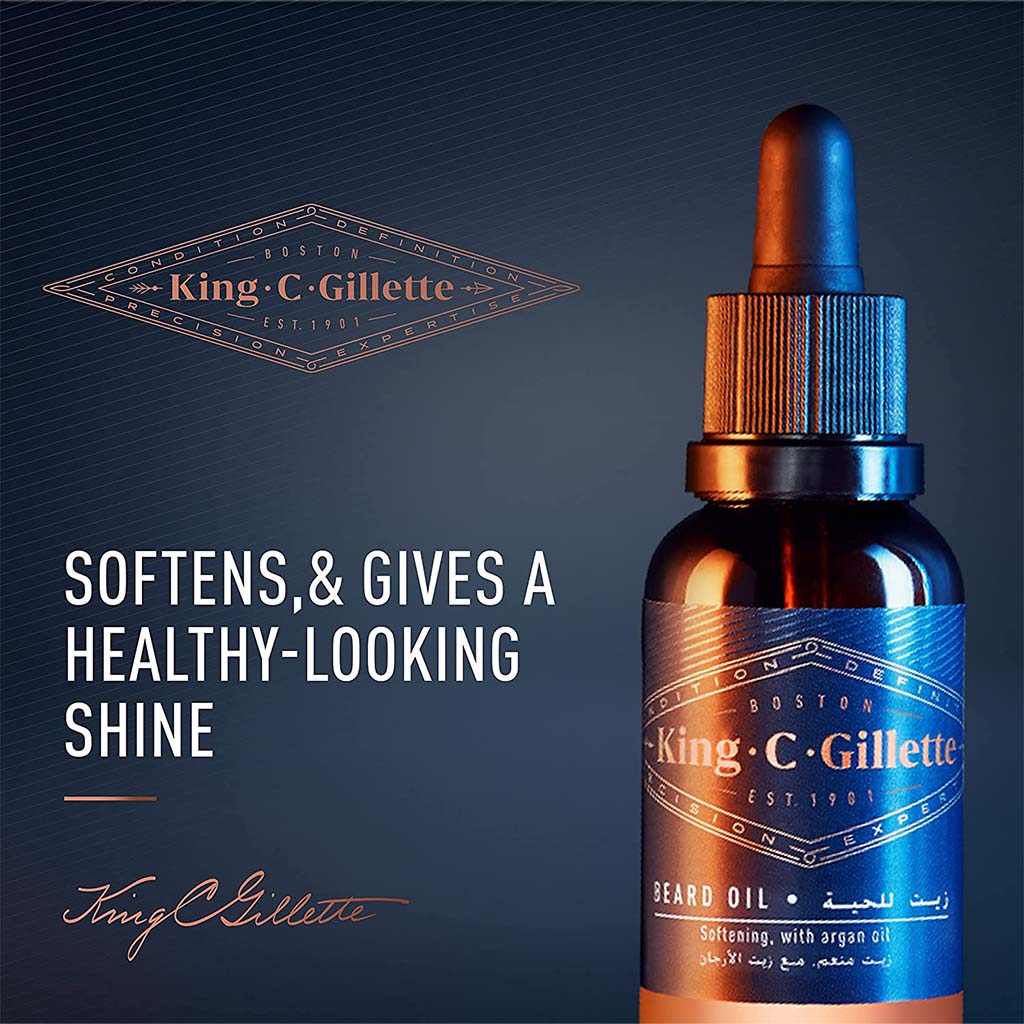 King C. Gillette, Men’s Nourishing Beard Oil, Hydrating beard oil with plant-based oils, 30ml