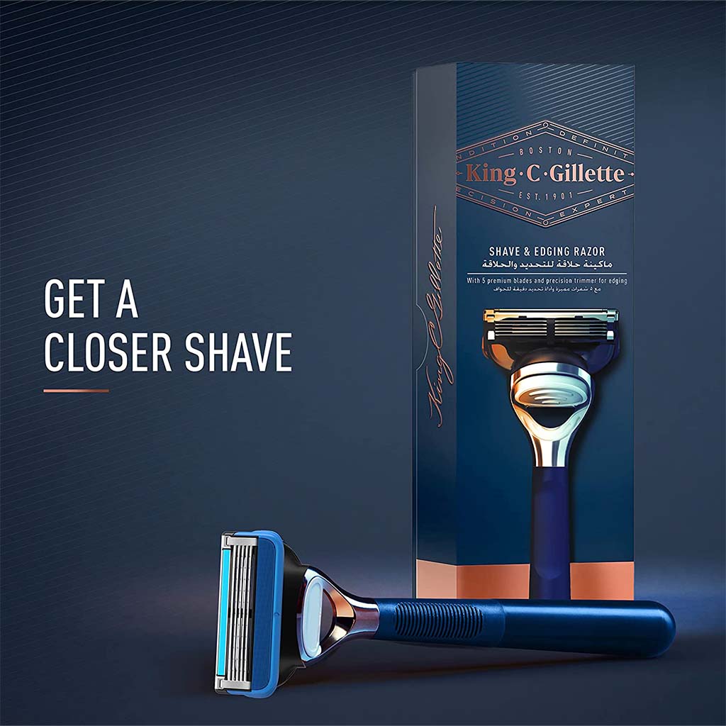 King C. Gillette Men's Shave & Edging Razor With 5 Built In Premium Blades & Precision Trimmer, Pack of 1's