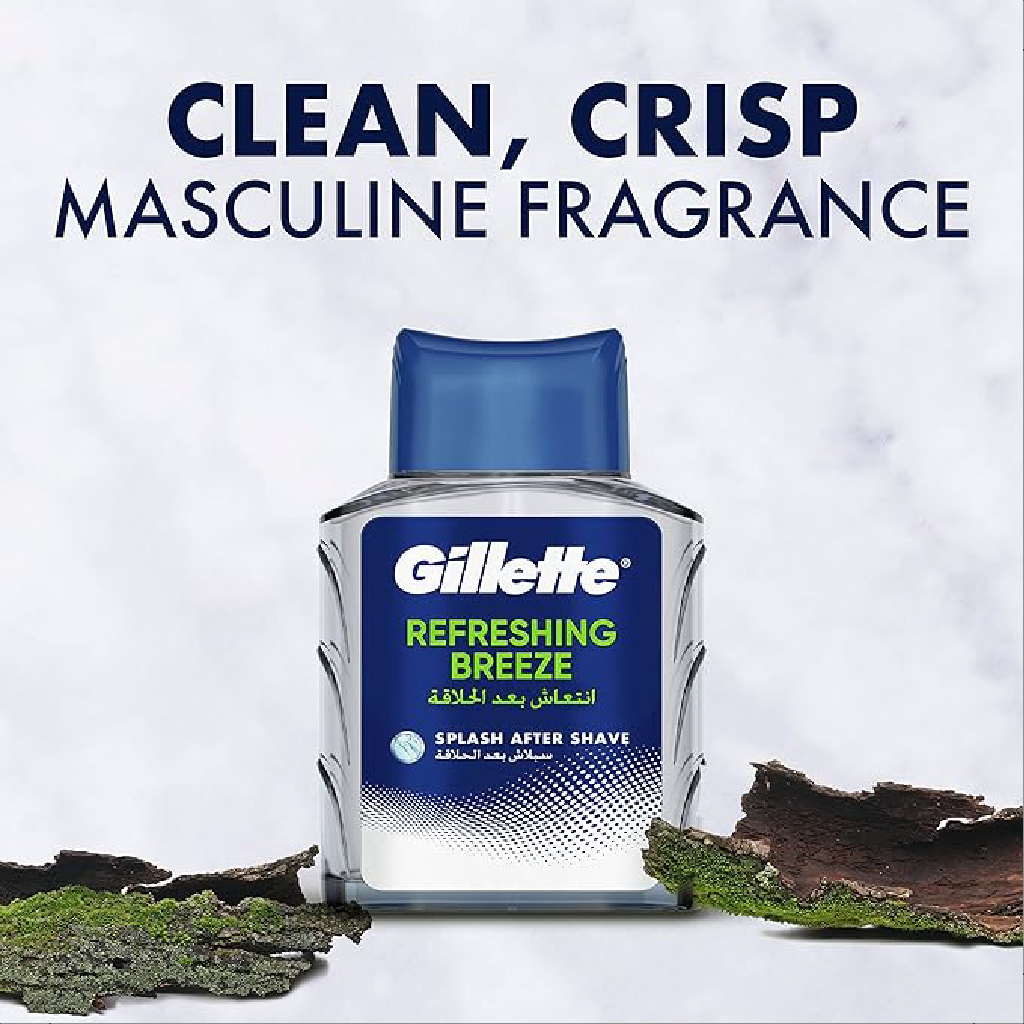 Gillette, Aftershave Splash Refreshing, Invigorating post-shave skin toner, 100ml
