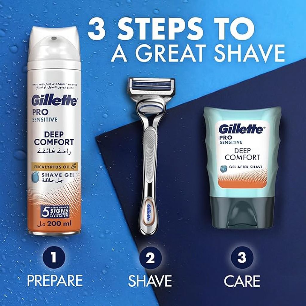 Gillette, Shaving Gel Pro Sensitive Comfort, Soothing Shaving Gel for Sensitive Skin, 200ml