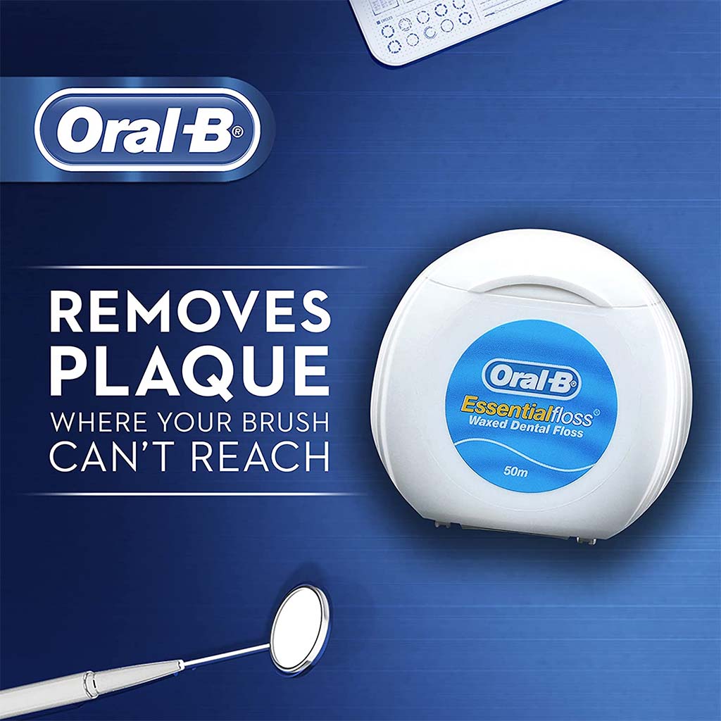 Oral-B, Dental Floss Waxed Mint, Mint flavored waxed dental floss for plaque removal