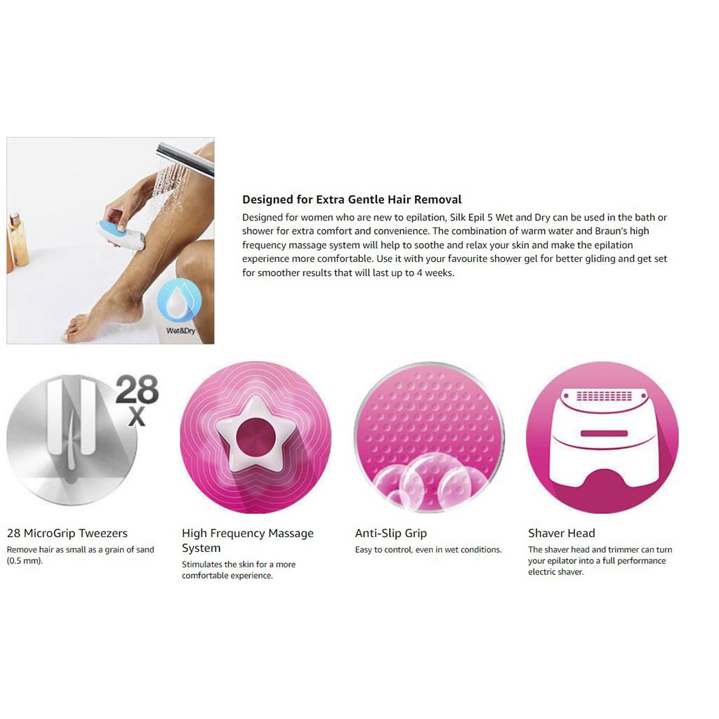 Braun, Silk-épil 5 Wet & Dry Epilator, Epilator for legs and body hair removal, model 5-541