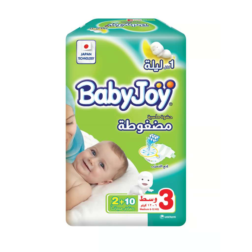 BabyJoy, Diapers Medium Size 3, Comfortable absorbent diapers for 6-12 kg babies, 12 count