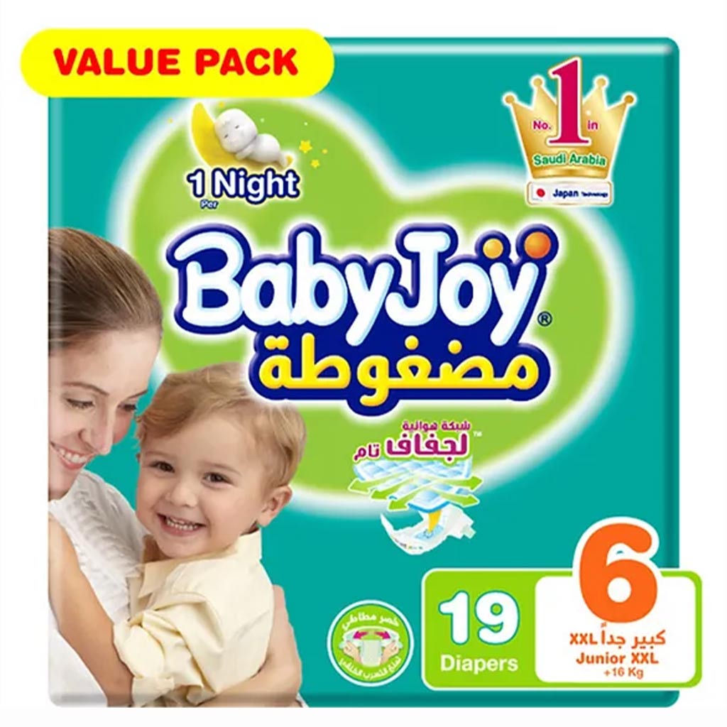 BabyJoy, Compressed Diamond Pad Diapers Junior XXL, Extra absorbent diapers for toddlers 16+ kg, 19 pieces
