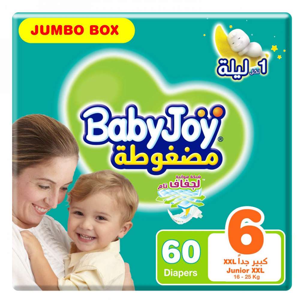 BabyJoy, Jumbo Box Junior XXL Size 6, Large pack diapers for 16+ kg babies, 60 pcs