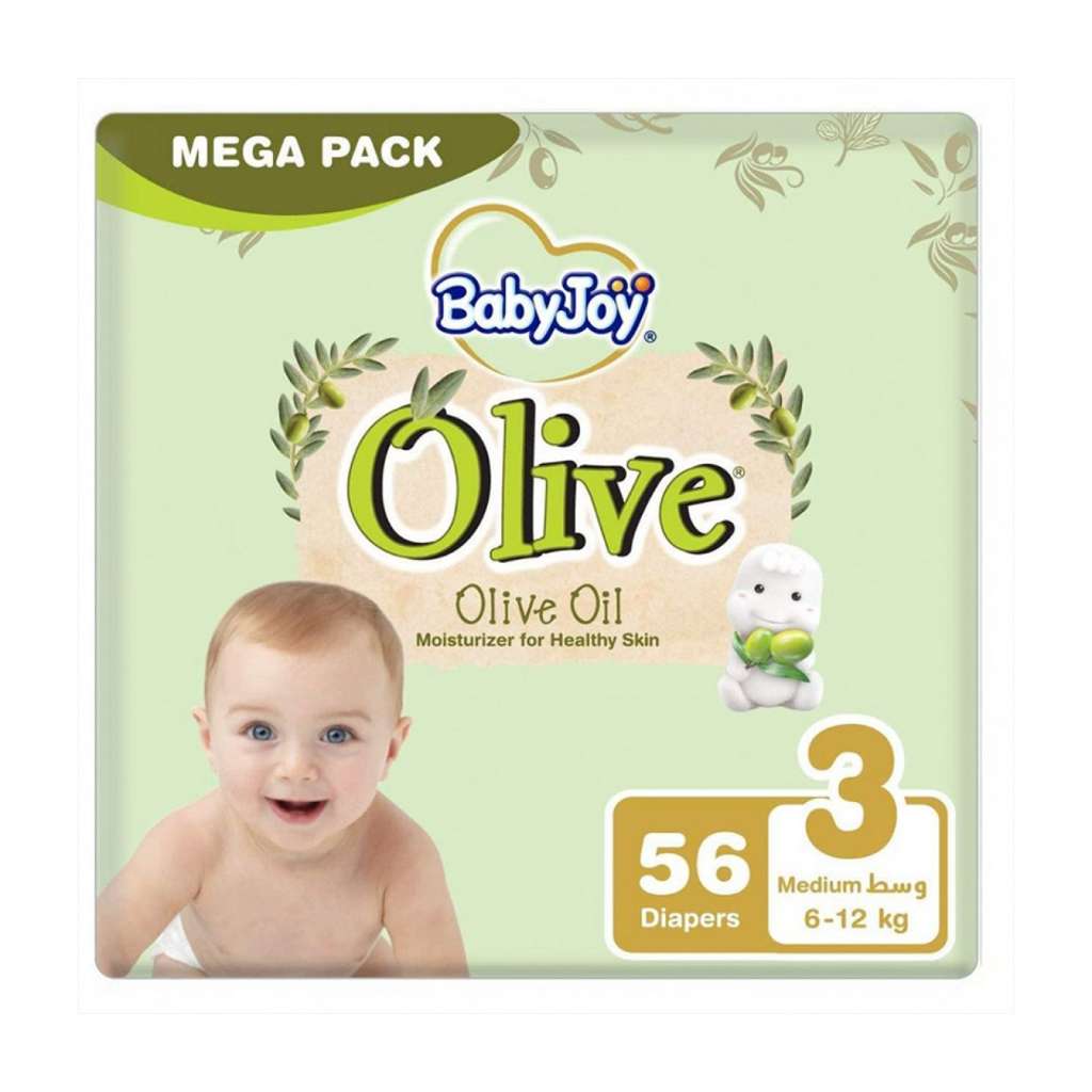 BabyJoy Olive Oil Mega  Pack Medium, Size 3, 6-, 12 Kg 56 Count