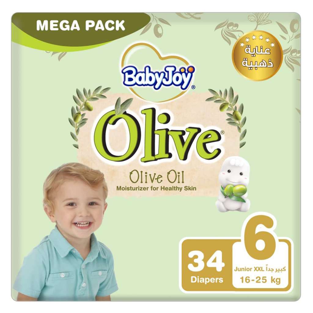 BabyJoy, Olive Oil mega junior diapers, Moisturizing diapers for toddlers 16-25 kg, size 6