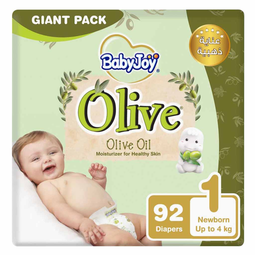 BabyJoy, Olive Giant newborn diapers, Moisturizing diapers for newborns up to 4 kg, size 1, 92 pcs