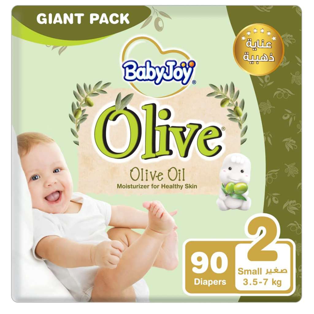 BabyJoy, Olive Oil Mega Pack Small Size 2, Nourishing baby diapers with olive oil, 90 pcs