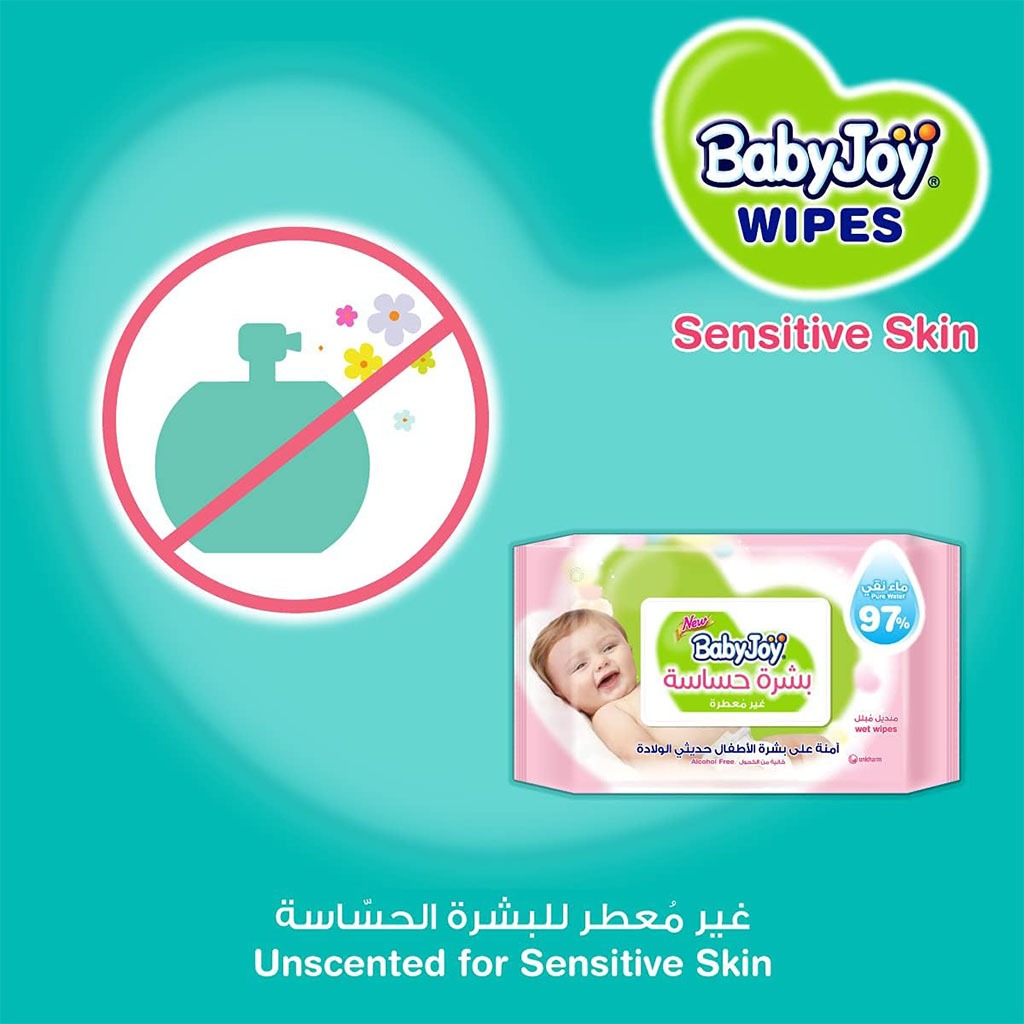 بيبي جوي مناديل مبللة حساسة – عبوة تدفق، 48 ورقة × 18 عبوة