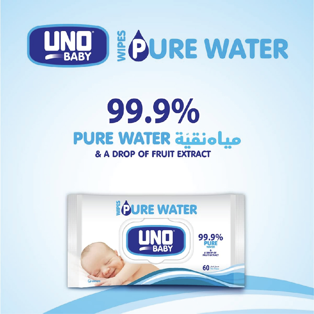 Uno Baby, Pure Water Wipes, Gentle baby wipes with pure water formula, 60 wipes