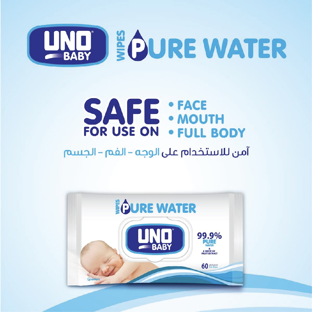 Uno Baby, Pure Water Wipes, Gentle baby wipes with pure water formula, 60 wipes