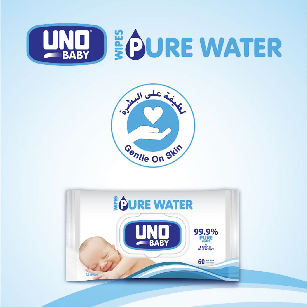 Uno Baby, Pure Water Wipes, Gentle baby wipes with pure water formula, 60 wipes
