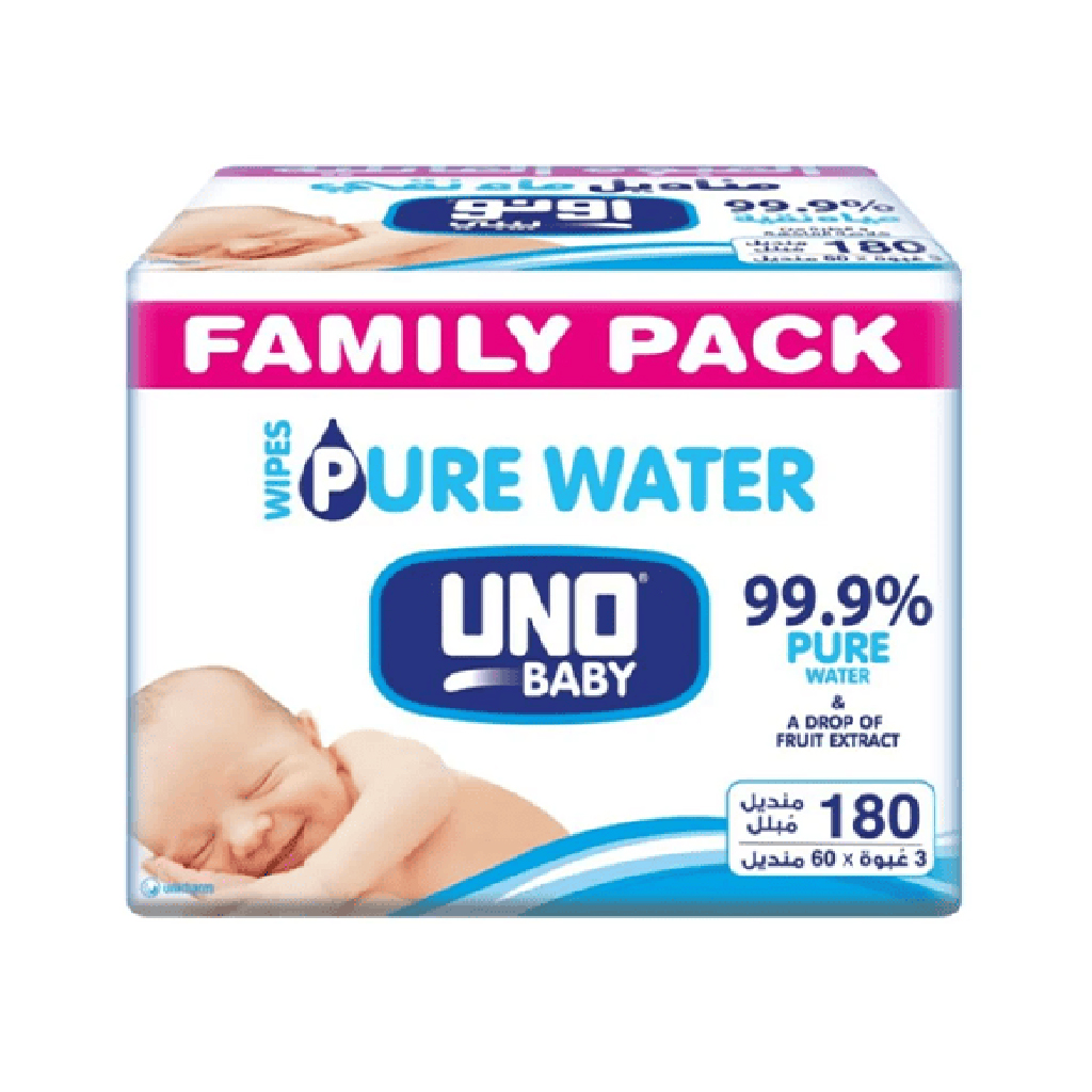 Uno Plus, Pure Water Wipes, Gentle cleansing wipes for sensitive skin, 60 wipes