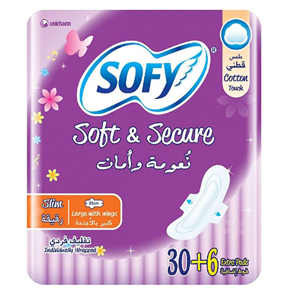 Sofy Sanitary Napkins Soft & Secure Slim Large with Wings 36 Pads