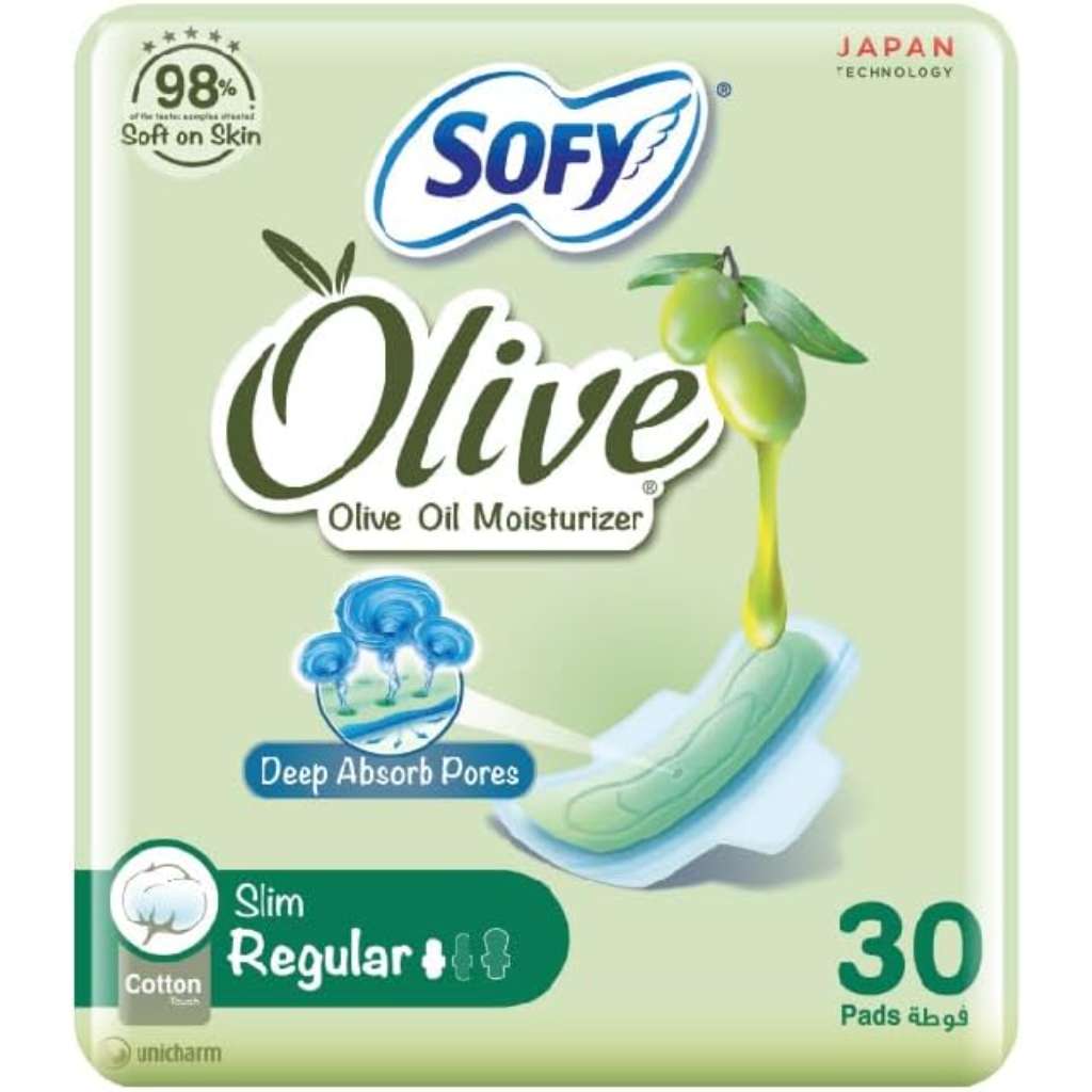 Sofy, Olive Slim Regular Sanitary Napkins, Slim sanitary pads with olive extract for daily use, 30 pads