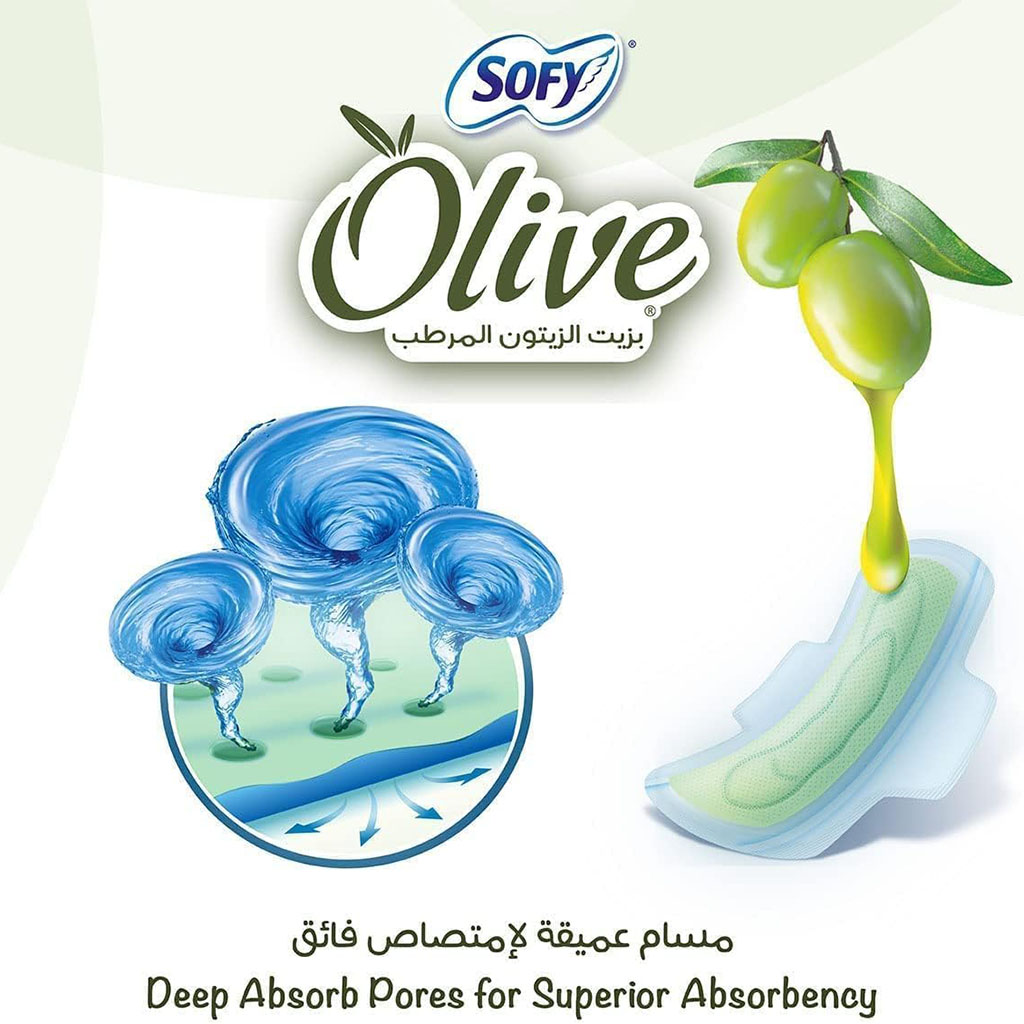 Sofy, Olive Slim Cotton Touch Sanitary Pads with Wings Large, Large sanitary pads with wings and cotton touch, 29cm, 30 pads