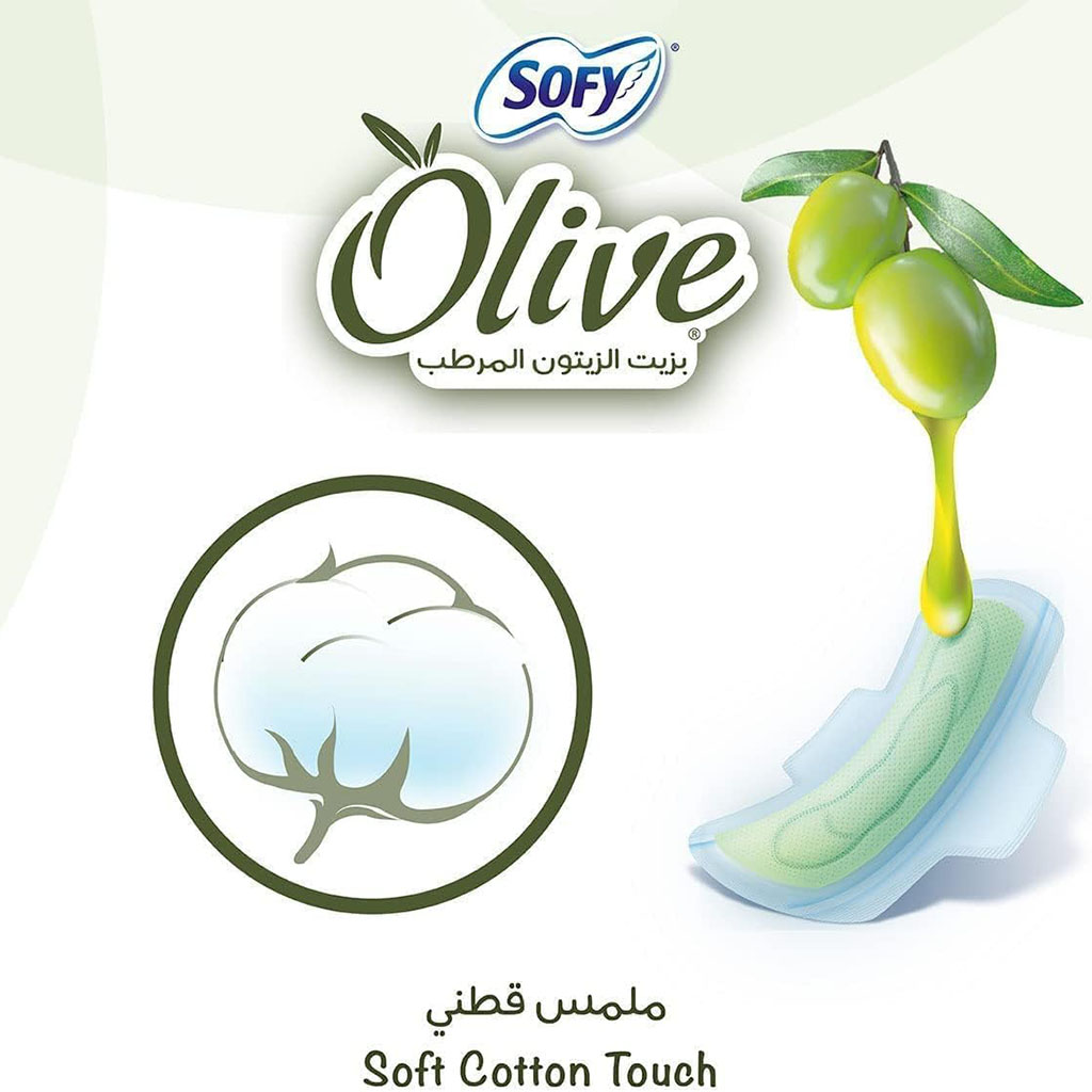 Sofy, Olive Slim Cotton Touch Sanitary Pads with Wings Large, Large sanitary pads with wings and cotton touch, 29cm, 30 pads