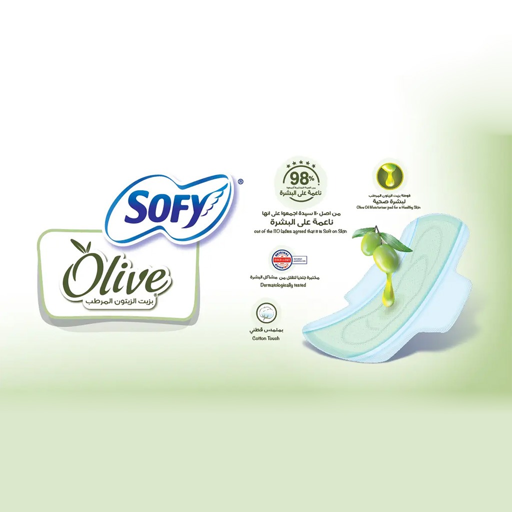 Sofy, Olive Slim Cotton Touch Sanitary Pads with Wings Large, Large sanitary pads with wings and cotton touch, 29cm, 30 pads