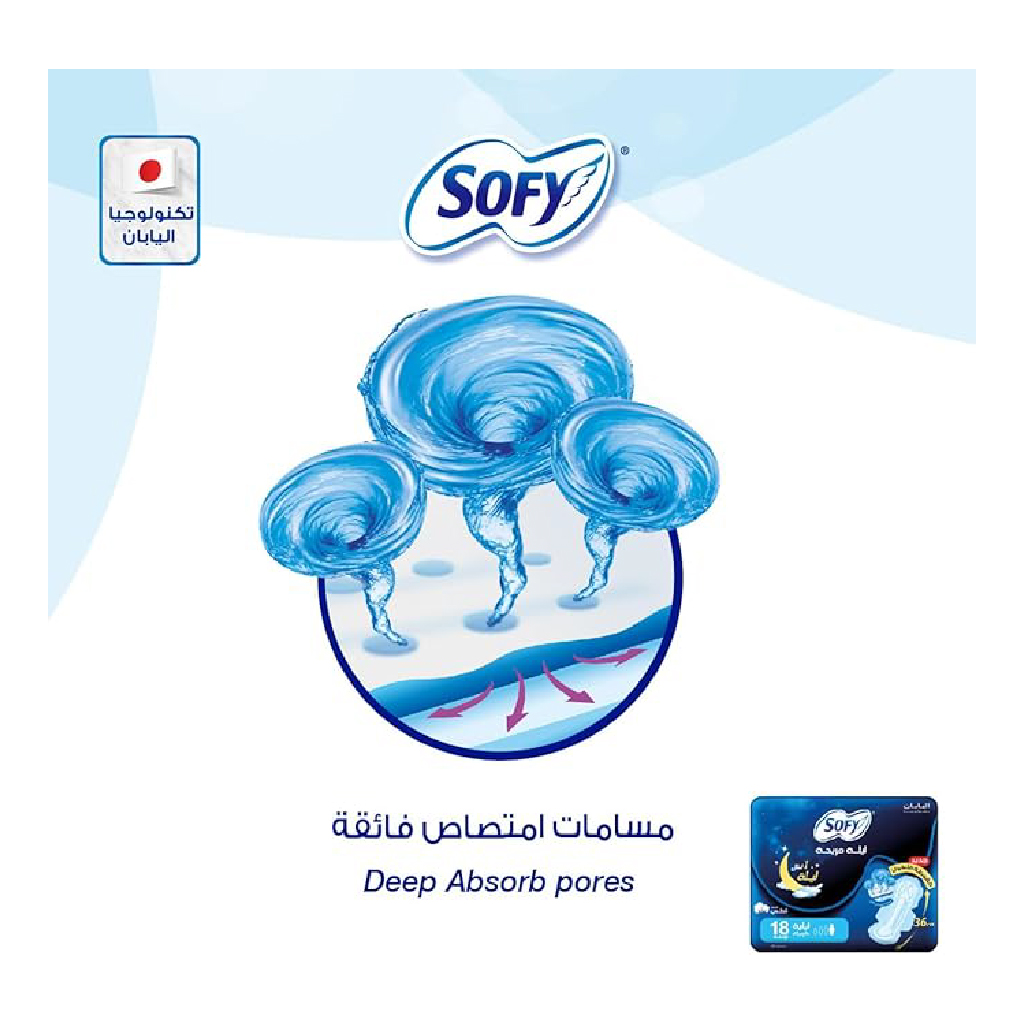 Sofy, Night Comfort Pads, Overnight sanitary pads for heavy flow, 18 pads