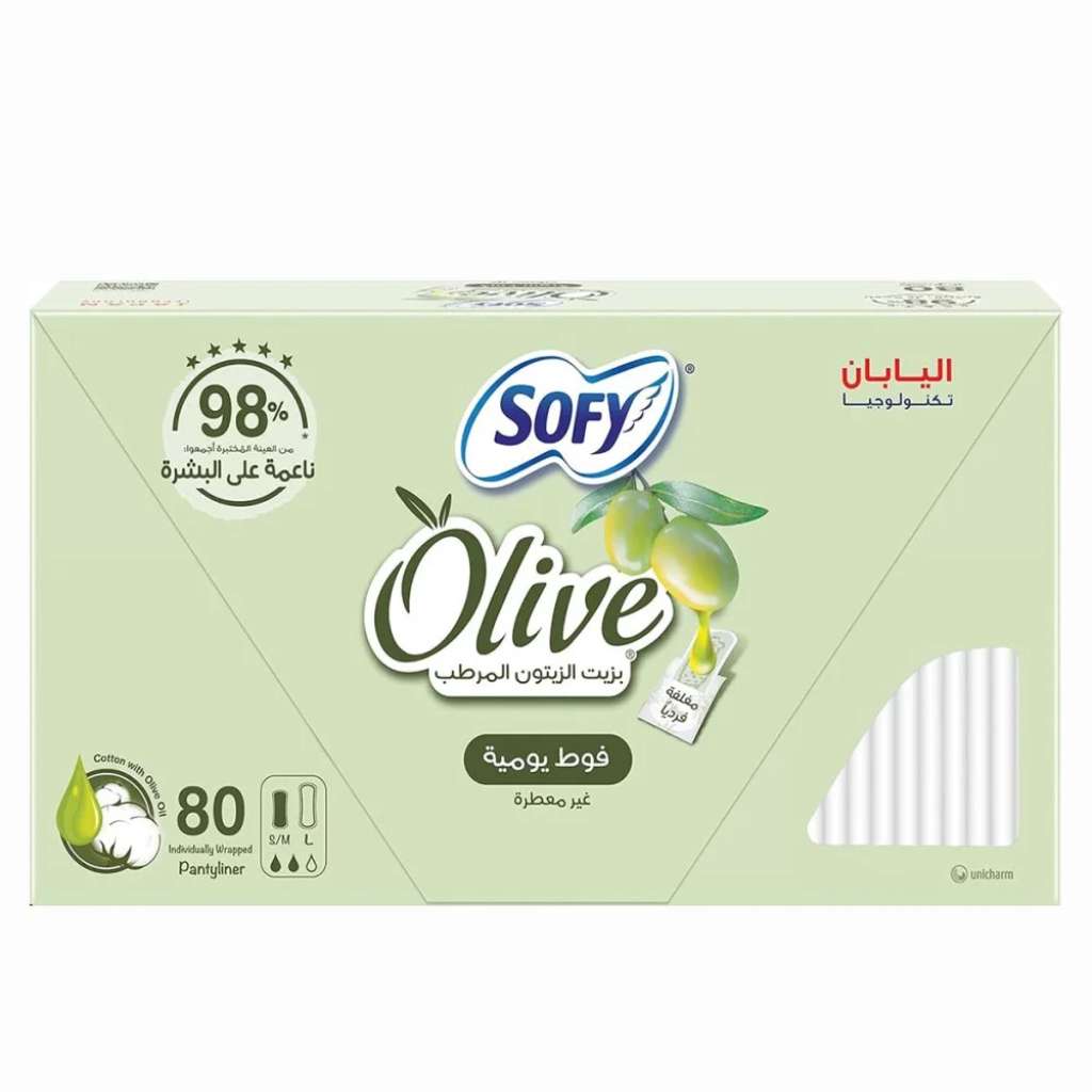 Sofy, Panty Liner Olive, Breathable panty liners with olive extract for daily freshness, 80 liners