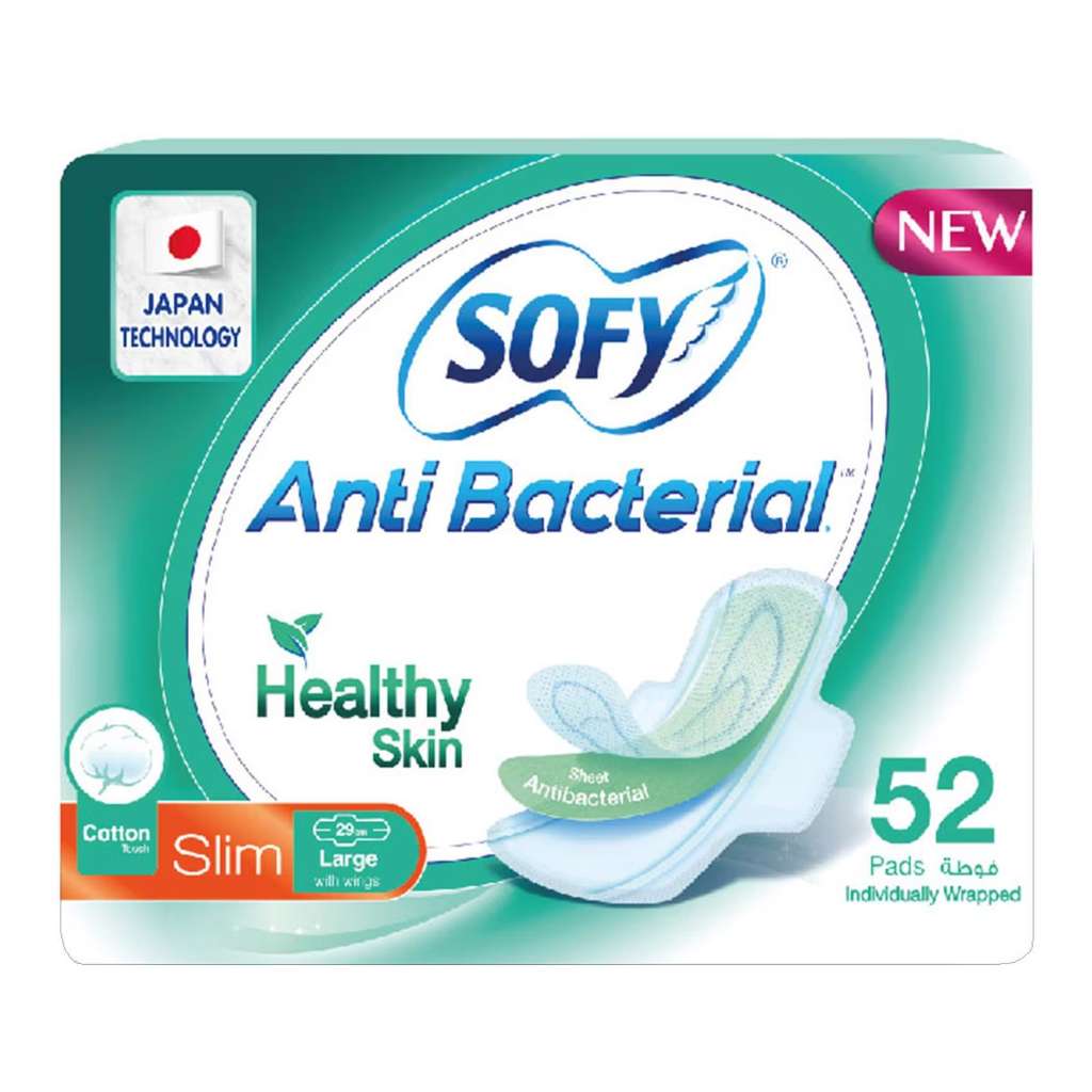 Sofy, Antibacterial Slim Large Sanitary Napkins with Wings, Antibacterial large sanitary pads with wings, 52 pads